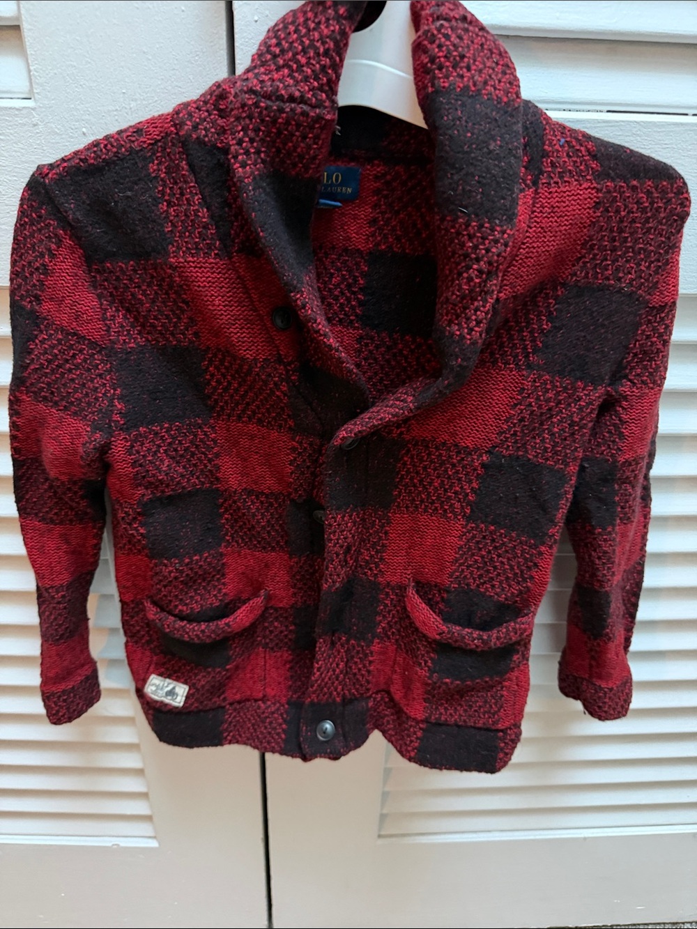 Polo by Ralph Lauren Red & Black Buffalo Plaid Shawl Collar Kids Jacket